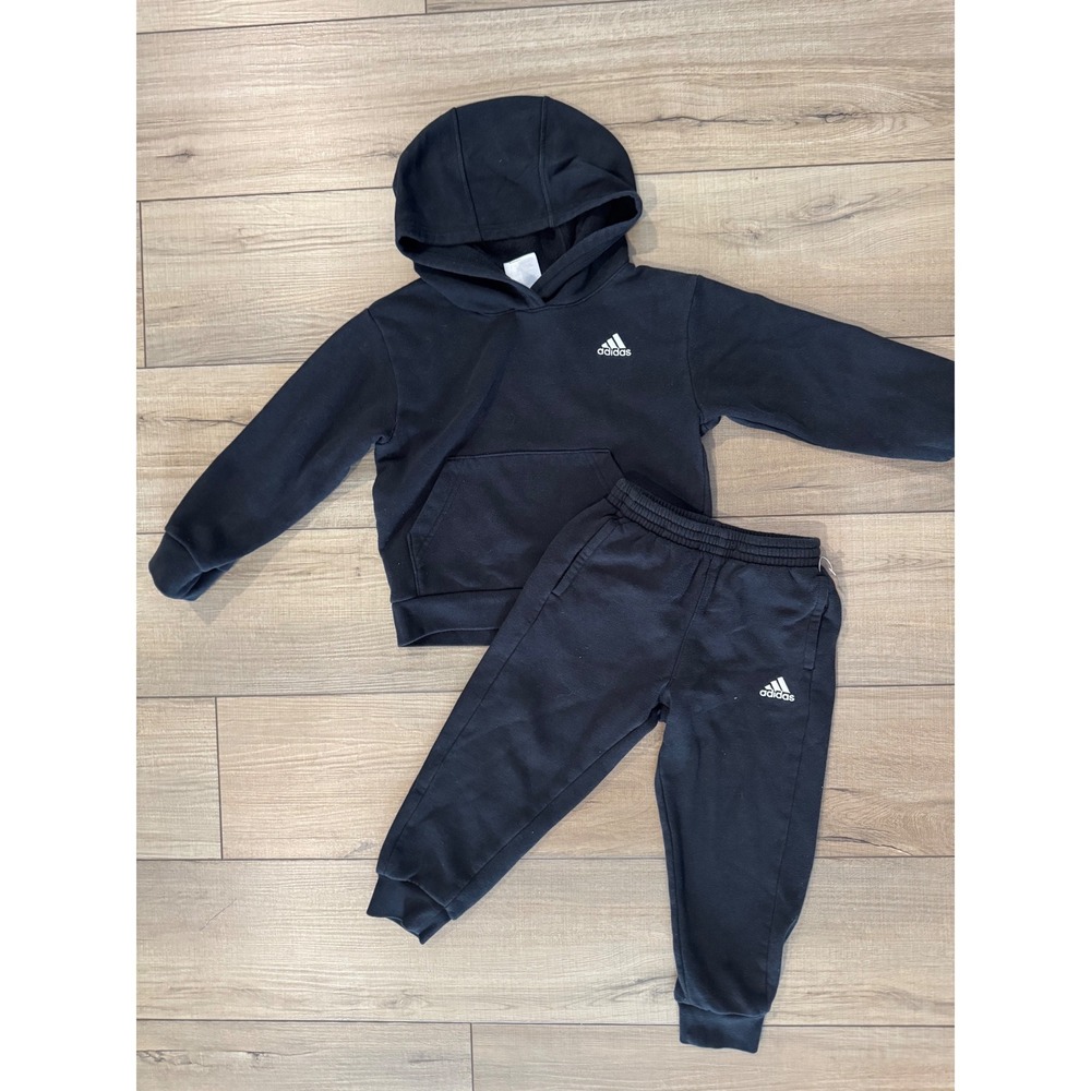 Adidas Fleece Hoodie and Joggers‎ Set Kids boys 4 Black Embroidered Logo sporty
